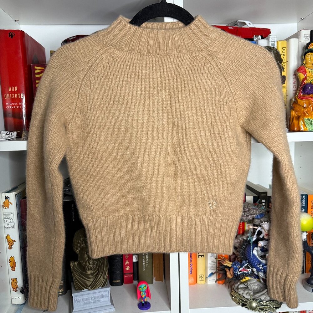 Vince Cashmere Crew Shrunken Sweater Mock Neck Saddle Small